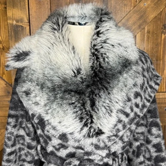Tracy Reese New York Leopard Print Faux Fur Wool Blend Coat Size S - Picture 2 of 12